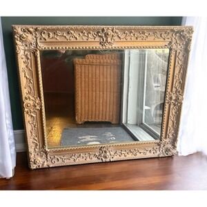 1960s Syroco MCM Ornate Hollywood Regency Floral Scroll Mirror 25x21" Eclectic